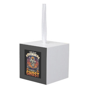 Human Costume Ghost Pumpkin Head Graveyard Spider Cube Ornament