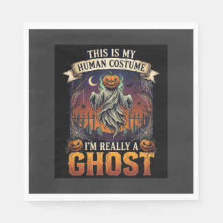 Human Costume Ghost Pumpkin Head Graveyard Spider Napkins