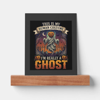 Human Costume Ghost Pumpkin Head Graveyard Spider Picture Ledge