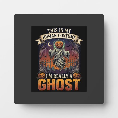 Human Costume Ghost Pumpkin Head Graveyard Spider Plaque