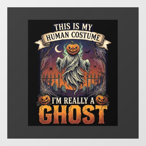 Human Costume Ghost Pumpkin Head Graveyard Spider Window Cling