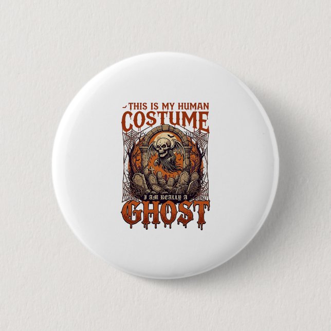 Human Costume Ghost Skeleton Graveyard Moon Hallow Button (Front)
