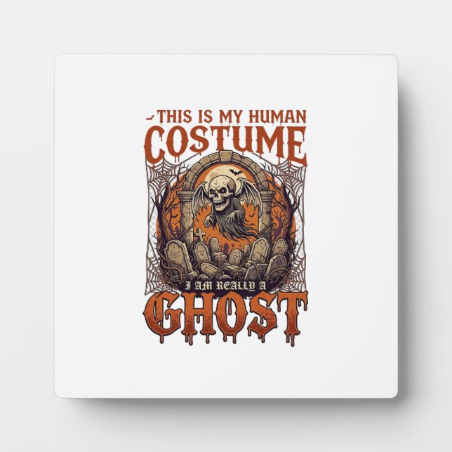 Human Costume Ghost Skeleton Graveyard Moon Hallow Plaque (Front)