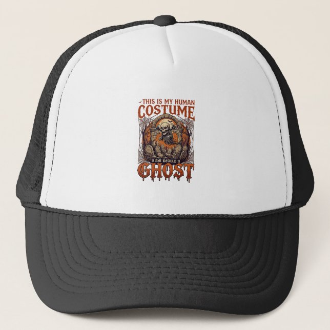 Human Costume Ghost Skeleton Graveyard Moon Hallow Trucker Hat (Front)