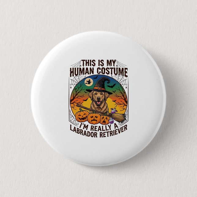 Human Costume Labrador Retriever Halloween Witch H Button (Front)
