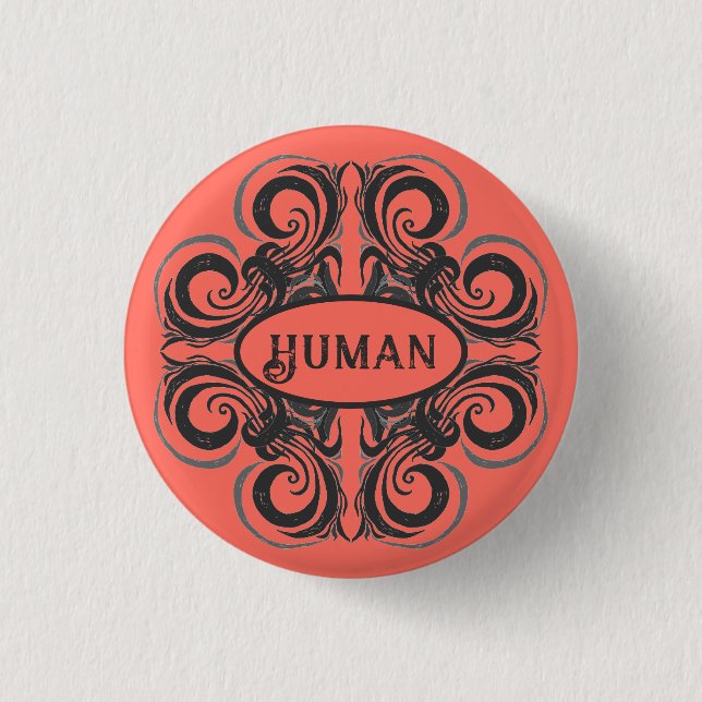 Human Curvy Graphite & Coral Retro Button (Front)
