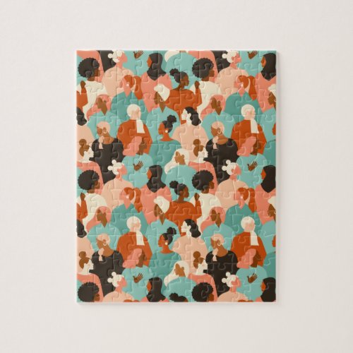 Human Diversity Retro Faces Pattern Jigsaw Puzzle