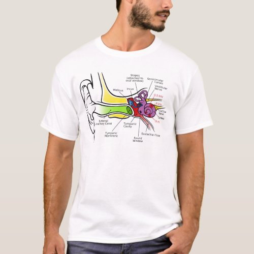 Human Ear Diagram with Cochlear Frequency Mapping T_Shirt