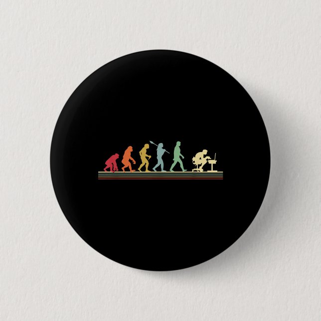 Human Evolution Into A Computer Geek Funny Graphic Button (Front)