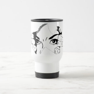 human eye and hand drawing travel mug