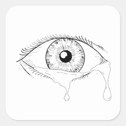 Human Eye Crying Tears Flowing Drawing Square Sticker