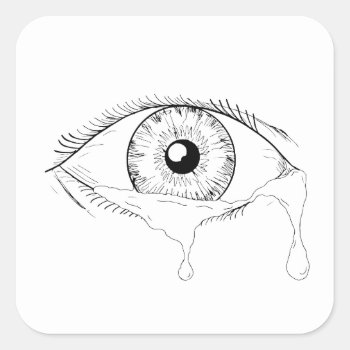 Human Eye Crying Tears Flowing Drawing Square Sticker by retrovectors at Zazzle