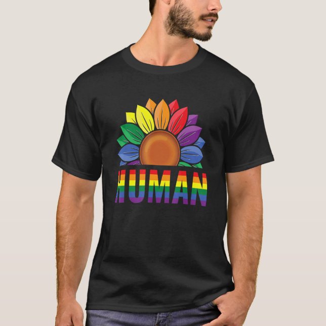 Human Gay Sunflower Pride Rainbow Proud Support Eq T-Shirt (Front)