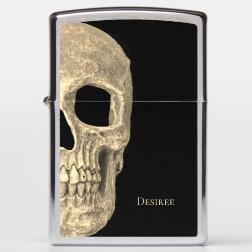 Human Half Skull Face Gothic Beige Black Macabre Zippo Lighter