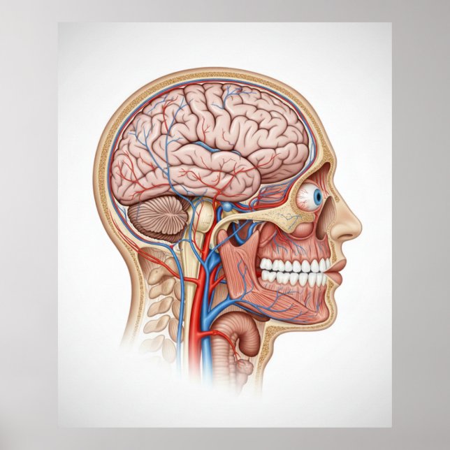 Human Head and Brain Anatomy Science Poster (Front)