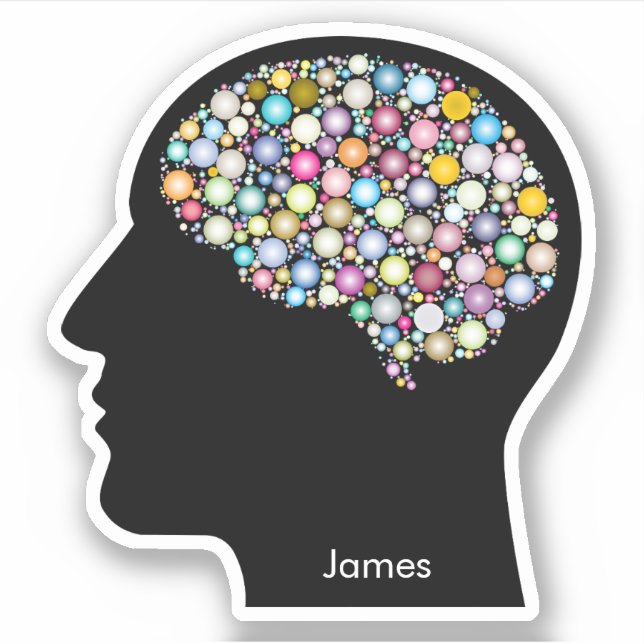 Human Head Silhouette With Brain Outlined Sticker (Front)