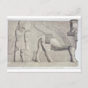 Human-headed Bull and winged figure from a gateway Postcard