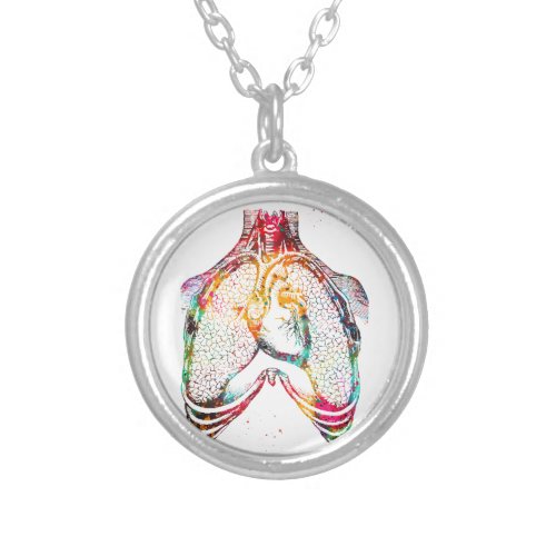Human heart and lungs silver plated necklace