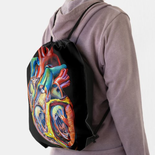 human heart biology anatomy abstract art drawstring bag