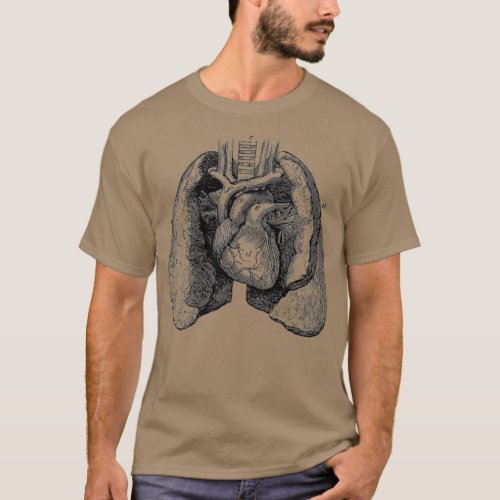 Human heart lungs anatomy Vintage medical Heart T_Shirt