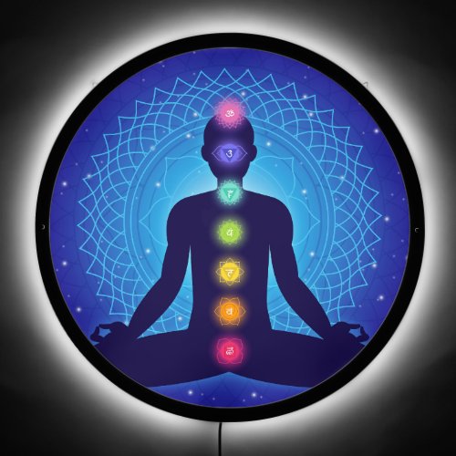 Human In Lotus Pose Yoga 7 Chakras Mandala LED Sign