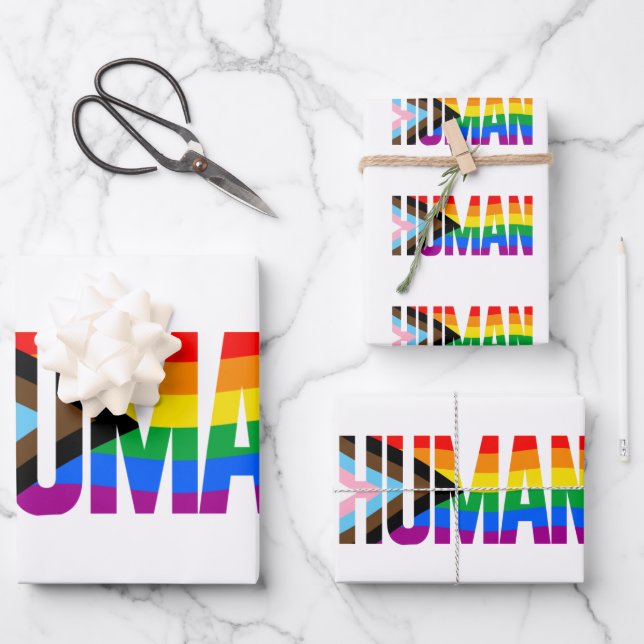 Human Inclusivity Pride Flag Wrapping Paper Sheets (Front)