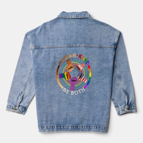 Human Kind Be Both Power Hand Sign Lgbt Pride Tran Denim Jacket