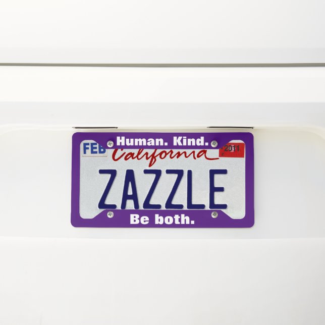 Human Kind Quote on Purple  License Plate Frame (On Car)