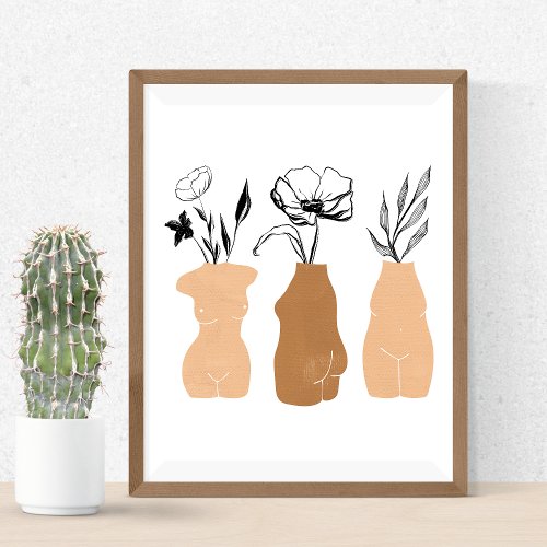 Human Lady Vase Botanical Floral Boho Abstract Art Poster