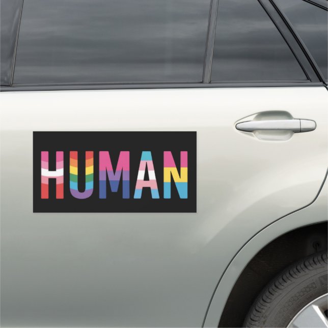 HUMAN LGBT Flag Gay Pride Month Transgender  Car Magnet (In Situ)