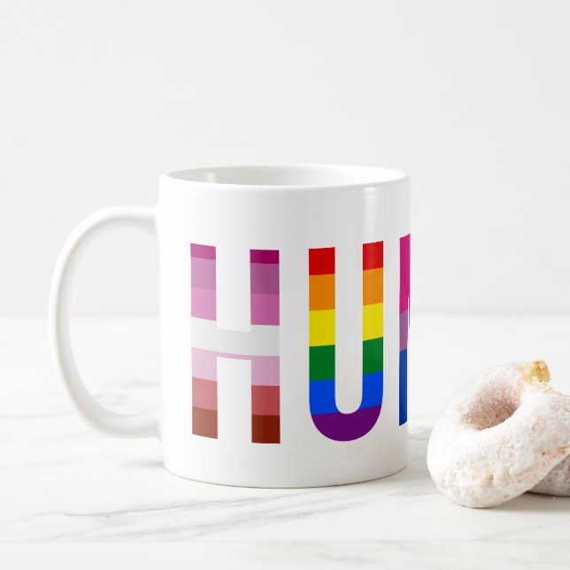 HUMAN LGBT Flag Gay Pride Month Transgender Coffee Mug (With Donut)
