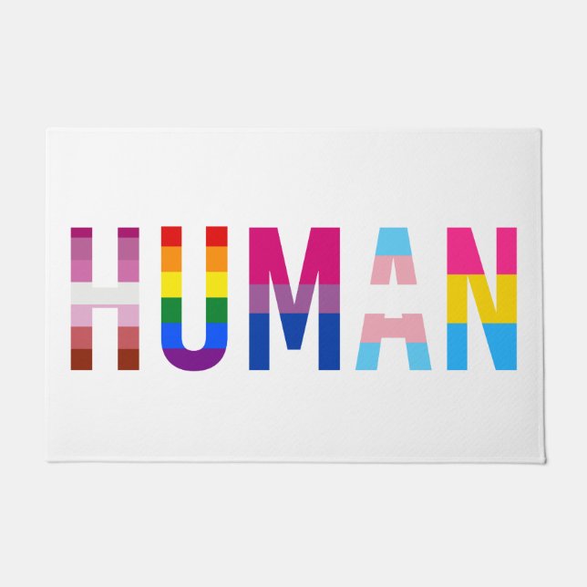 HUMAN LGBT Flag Gay Pride Month Transgender Doormat (Front)