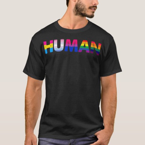 HUMAN LGBT Flag Gay Pride Month Transgender Rainbo T_Shirt