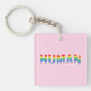 HUMAN LGBTQIA Rainbow Flag, Pride Letter Keychain