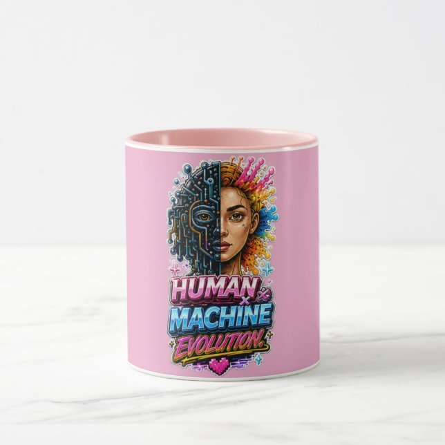 Human Machine Evolution Mug – AI Art Coffee Cup  (Center)