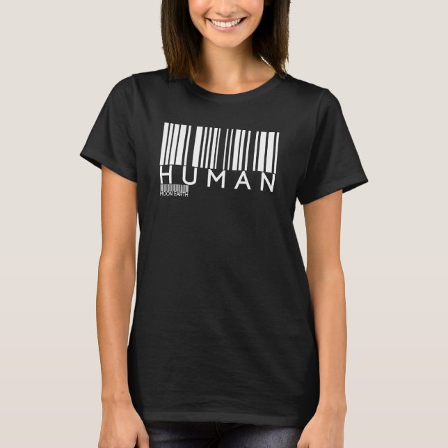Human Moon Earth Bar Code Alien UFO Space Planet T T-Shirt (Front)