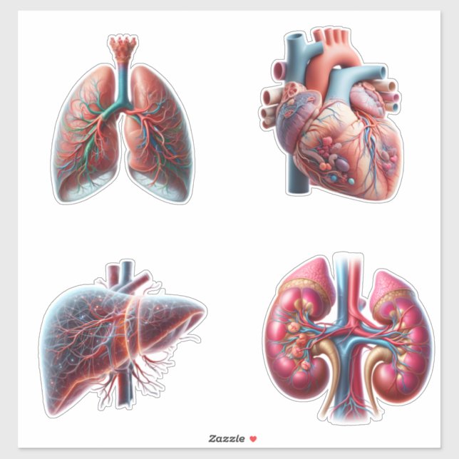 Human Organs 4 Pack Stickers (Sheet)