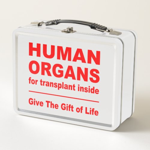 Human organs for transplant metal lunch box