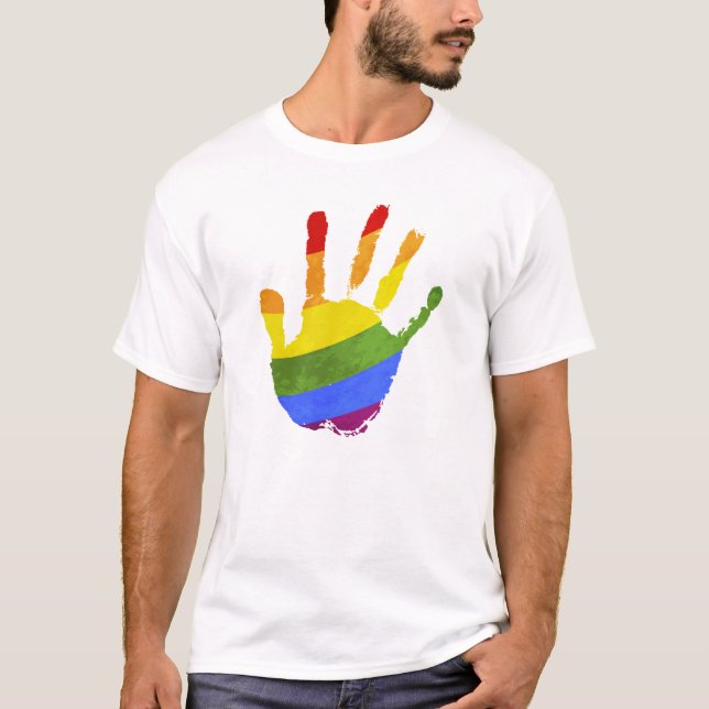 Human palm rainbow lgbt flag T-Shirt (Front)