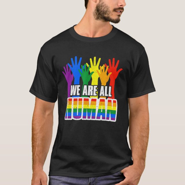 Human Pride Month Rainbow LGBT Flag Lesbian Trans  T-Shirt (Front)