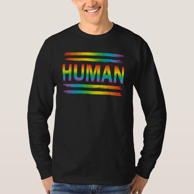 HUMAN Rainbow LGBT Flag Gay Pride Month Lesbian T-Shirt (Front)
