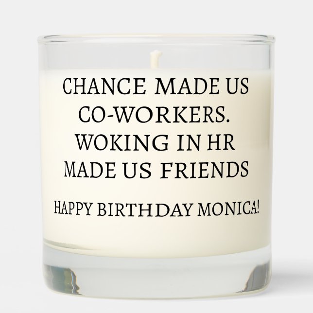 Human Resources Employee Co-worker Birthday Scented Candle (Front)