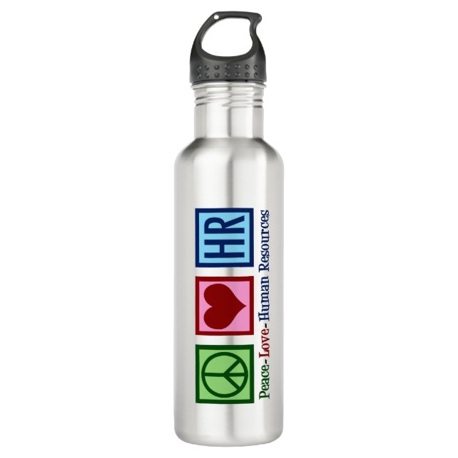 Human Resources Peace Love HR Stainless Steel Water Bottle (Front)