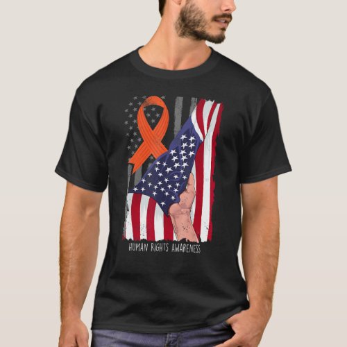 Human Rights Awareness Vintage American Flag Orang T_Shirt