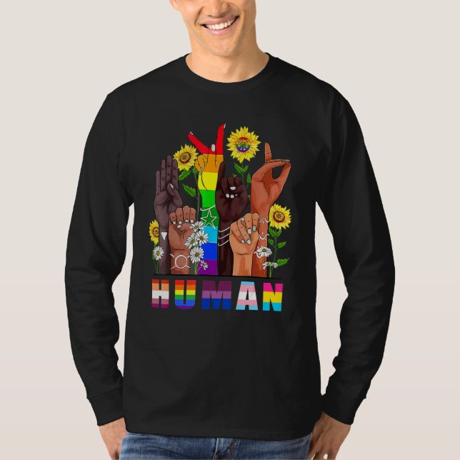Human Sign Language Hand Talking Lgbtq+ Gay Les Pr T-Shirt (Front)