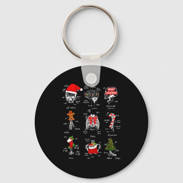 Human Skeleton Anatomy Christmas Medical Student X Keychain (Front)