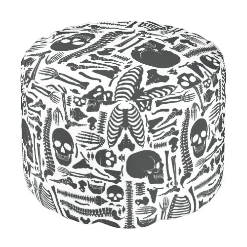 Human Skeleton Black Goth Skulls Pattern Pouf