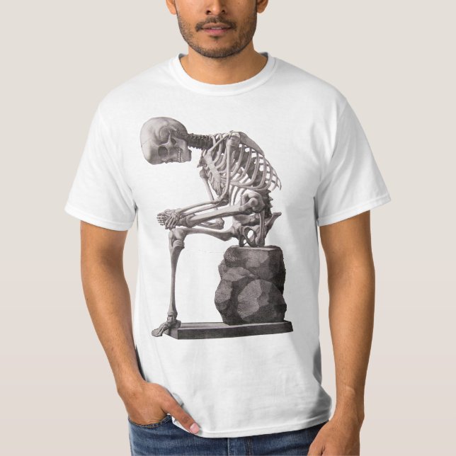 Human Skeleton Sitting Anatomy Art T-Shirt (Front)