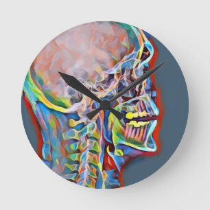 Human Skeleton Skull Abstract Anatomy Art  Round Clock