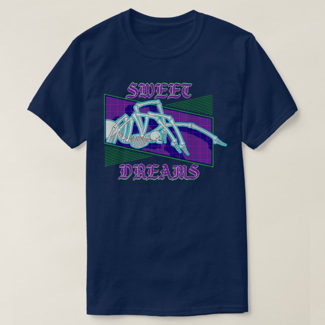 Human Skeleton Spider Vaporwave Outrun Spooky Stre T-Shirt (Design Front)